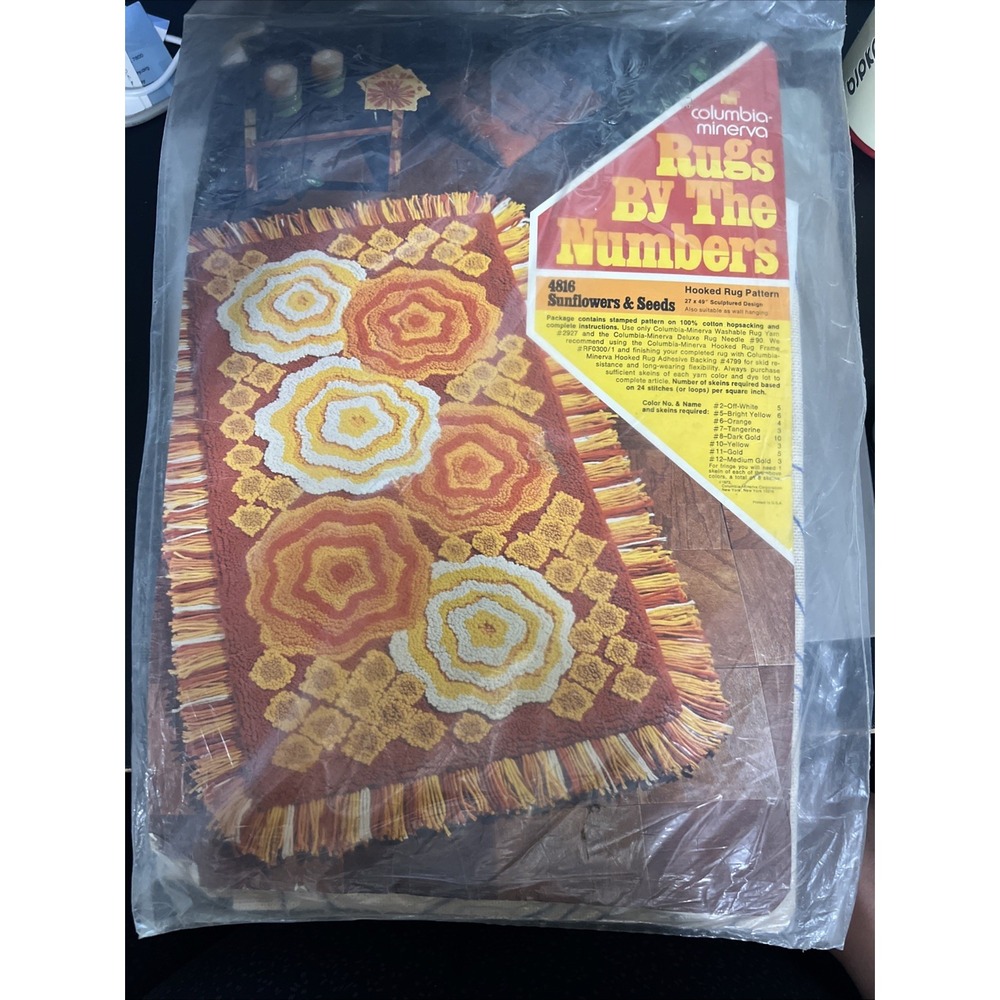 Vintage 1972 Columbia Minerva Rugs By The Numbers Kit #4816 Sunflowers MCM